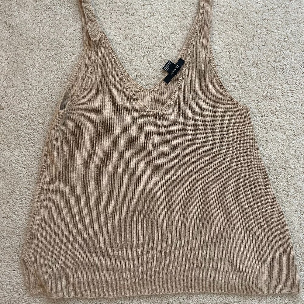 Forever 21 Tan/Camel Knit Tank Top Blouse Size Small